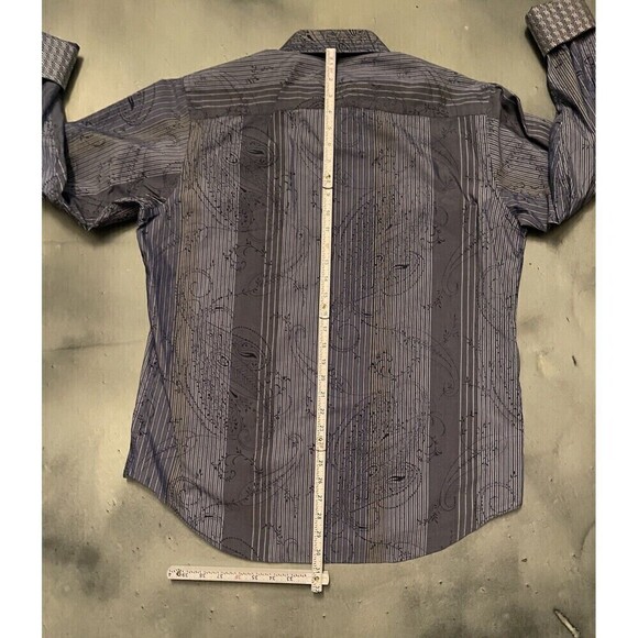 Bugatchi Uomo Dress Shirt Mens L Blue Floral Paisley Flip Cuff Cotton Button Up - Picture 8 of 8